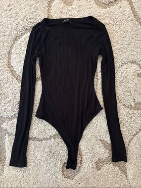 naked wardrobe Black Ribbed Long-Sleeve Bodysuit